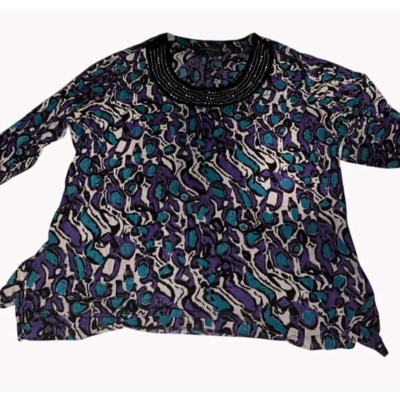 Travel Elements Womens Plus Size 2XL Stretch Print Tunic Top Embellished - Picture 1 of 9